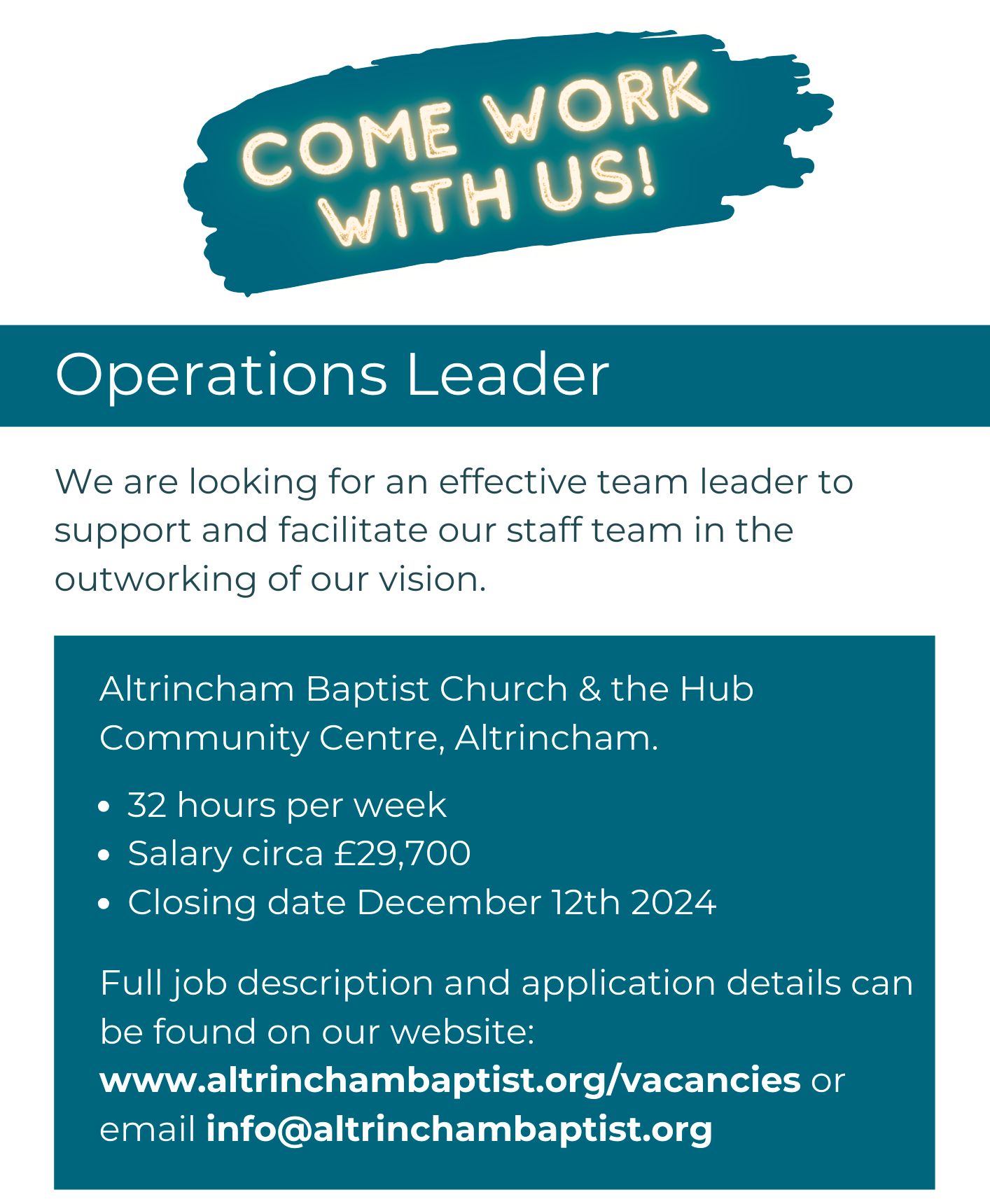 Operations Leader advert Nov 2